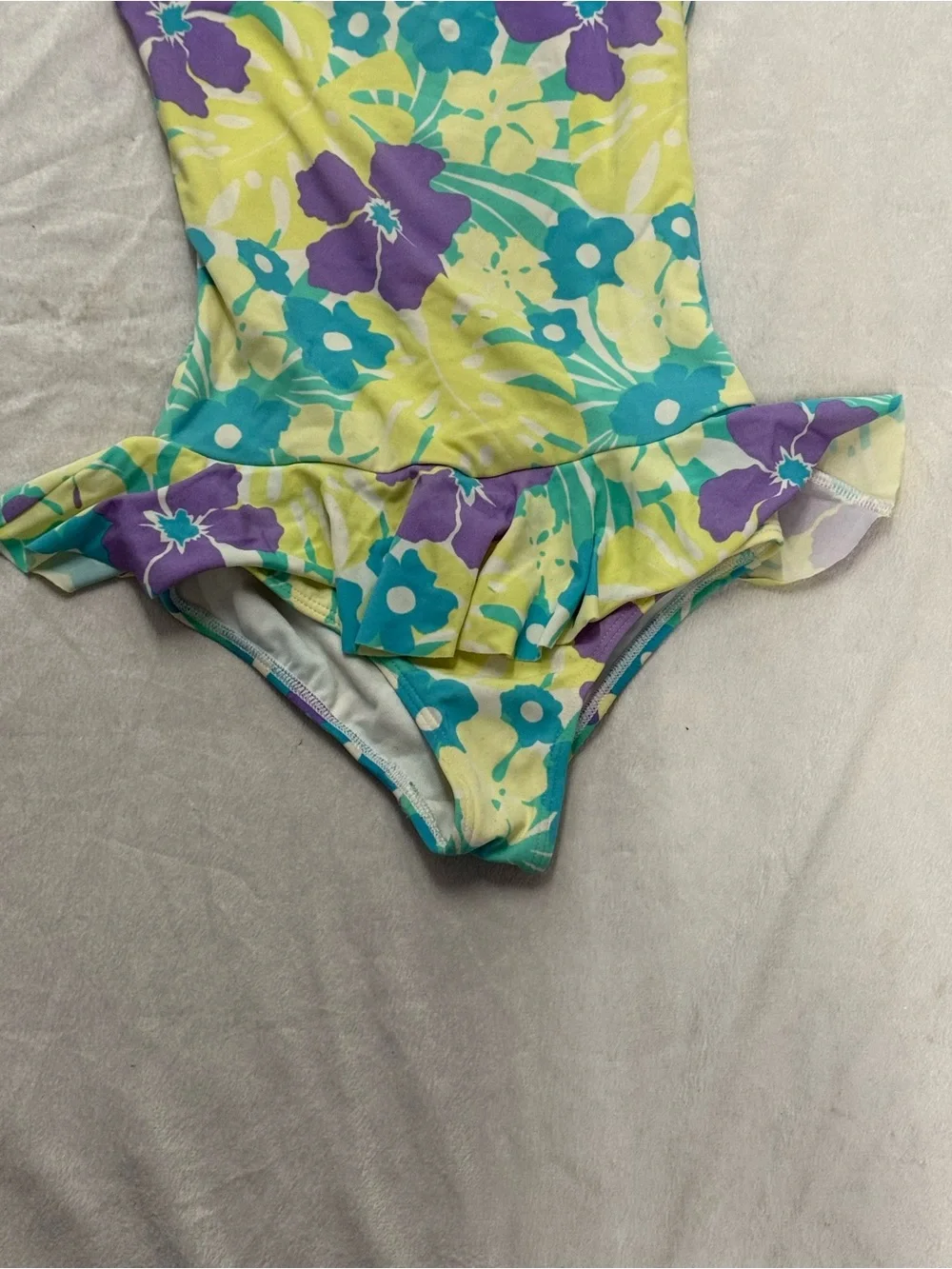 Lands' End Girls Floral One-Piece Swimsuit in Yellow, Teal & Purple